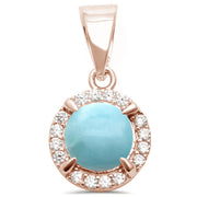 Evilo Rose Gold Plated Natural Larimar & Cubic Zirconia .925 Sterling Silver Pendant
