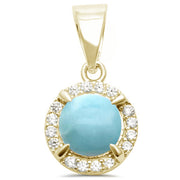 Evilo Yellow Gold Plated Natural Larimar & Cubic Zirconia .925 Sterling Silver Pendant