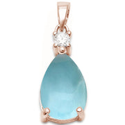 Evilo Rose Gold Plated Pear Shape Natural Larimar & Cubic Zirconia .925 Sterling Silver Pendant