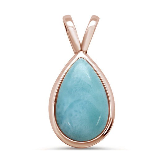 <span>CLOSEOUT! </span>Rose Gold Plated Pear Shaped Natural Larimar .925 Sterling Silver Pendant
