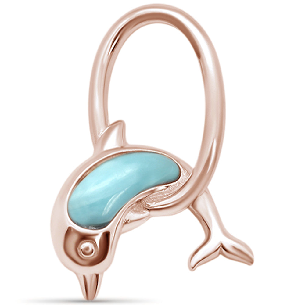 Evilo Rose Gold Plated Natural Larimar Dolphin Jumping Hoops .925 Sterling Silver Charm Pendant