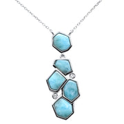 Evilo Multi Shape Natural Larimar & CZ Dangling .925 Sterling Silver Pendant