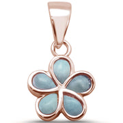 Evilo Rose Gold Plated Larimar Plumeria .925 Sterling Silver Pendant .75"