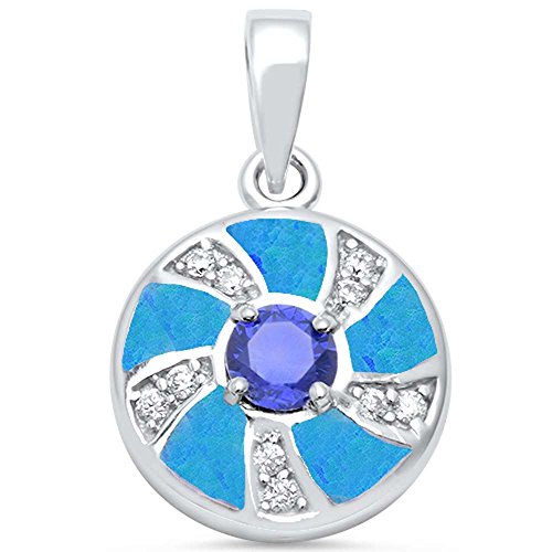 <span>CLOSEOUT! </span> Round Lab Created Blue Opal, Simulated Tanzanite & Cz .925 Sterling Silver Pendant