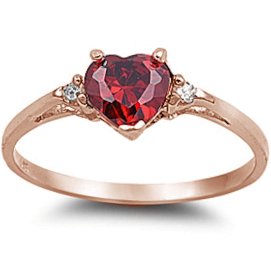 Rose Gold Plated Ruby Heart & Cz .925 Sterling Silver Ring