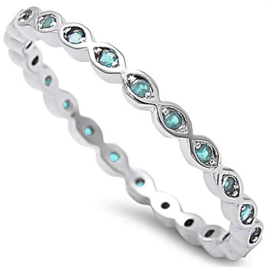 Aquamarine Eternity Band .925 Sterling Silver Ring