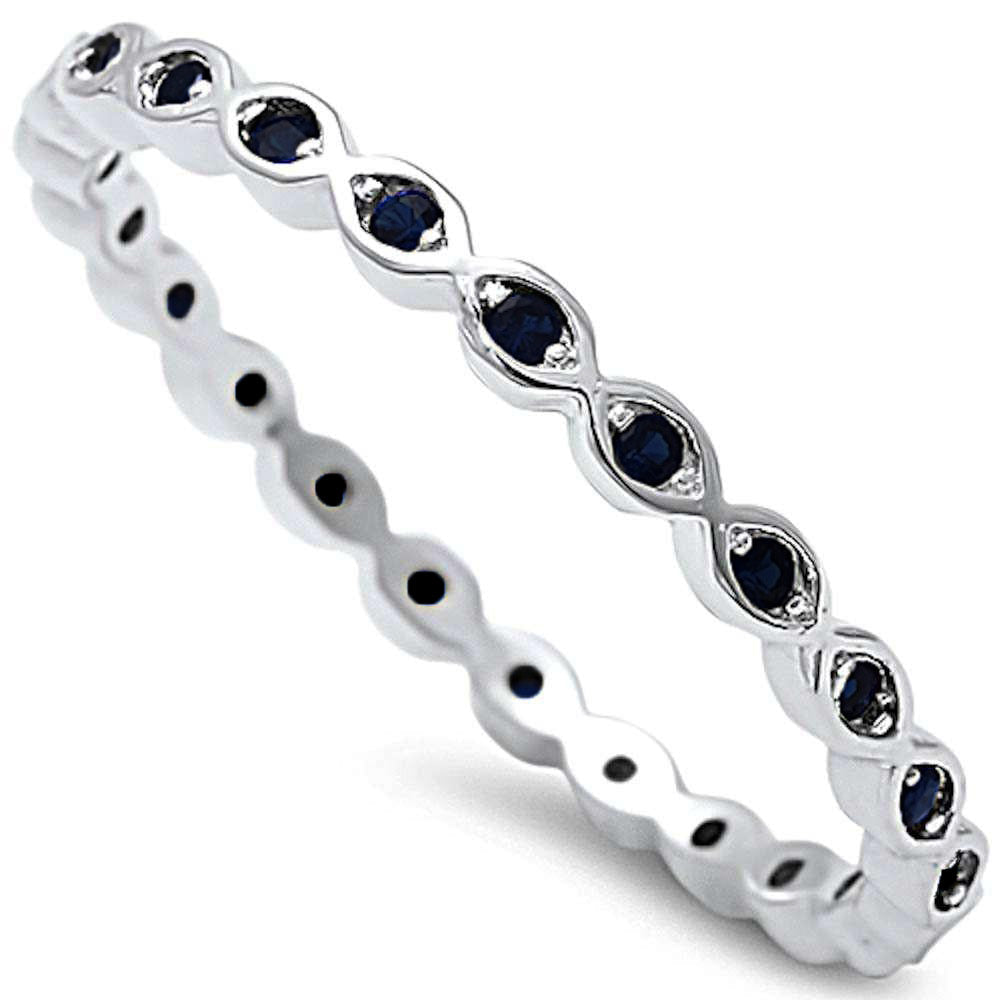 Evilo Black Onyx Eternity Band .925 Sterling Silver Ring Sizes 6-9