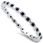 Evilo Black Onyx Eternity Band .925 Sterling Silver Ring Sizes 6-9