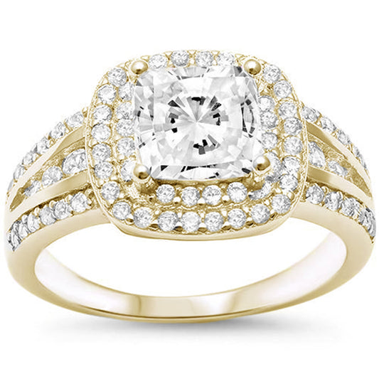 <span>CLOSEOUT! </span>Yellow Gold Plated Princess Cut Double Halo Engagement .925 Sterling Silver Ring Sizes 6-9, 11