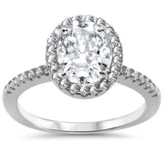 Evilo Oval Cubic Zirconia Halo .925 Sterling Silver Ring Sizes 5-10