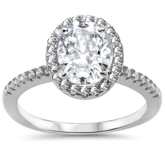Oval Cubic Zirconia Halo .925 Sterling Silver Ring Sizes 5-10