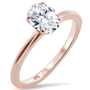 Evilo CLOSEOUT! 1.50ct 8x6mm Rose Gold Plated Oval Cubic Zirconia .925 Sterling Silver Solitaire Engagement RingSizes 4-9