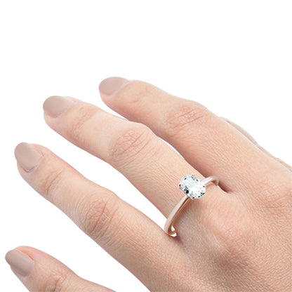 <span>CLOSEOUT! </span>1.50ct 8x6mm Rose Gold Plated Oval Cubic Zirconia .925 Sterling Silver Solitaire Engagement RingSizes 4-9