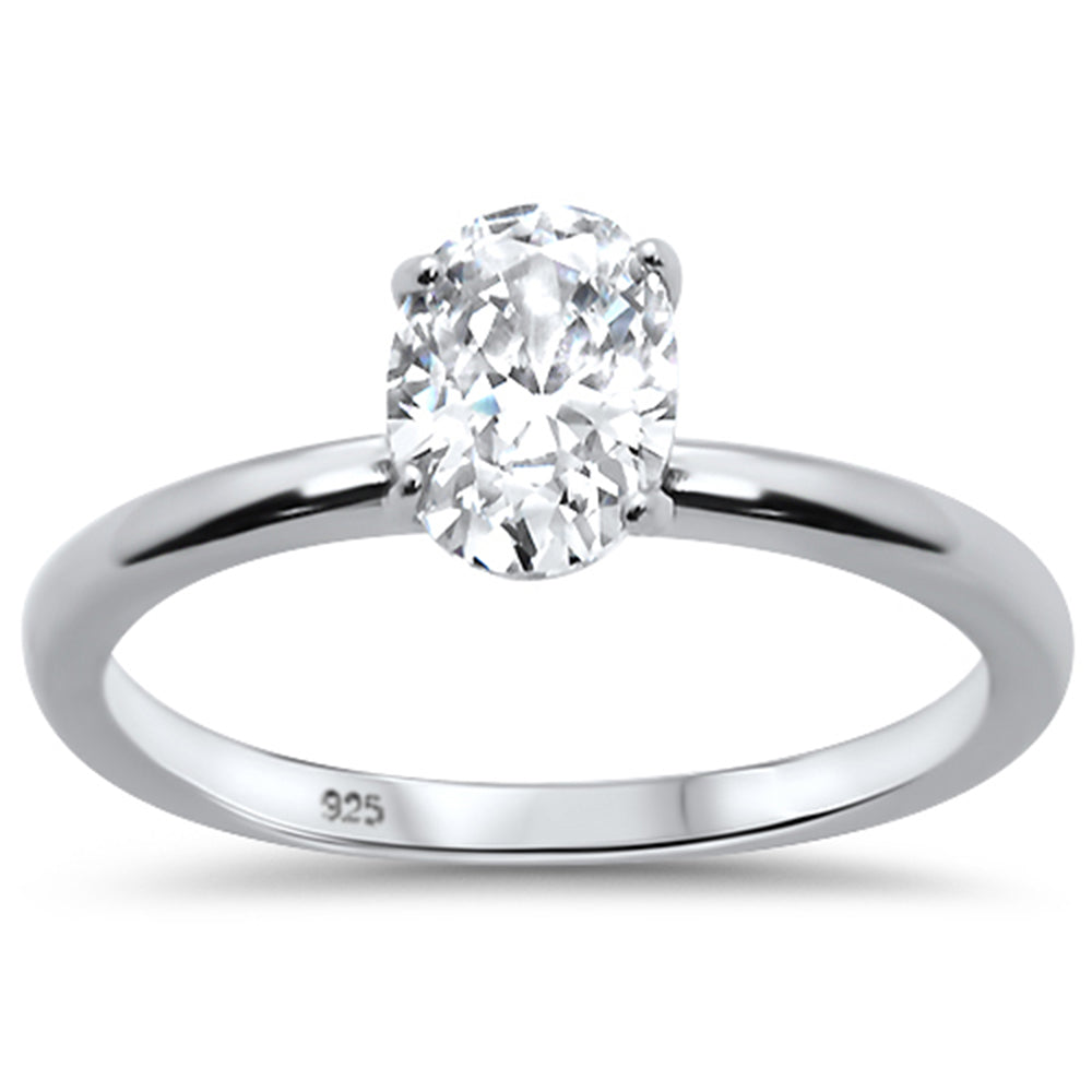 Evilo CLOSEOUT! 1.50ct 8x6mm Oval Cubic Zirconia .925 Sterling Silver Solitaire Engagement Ring