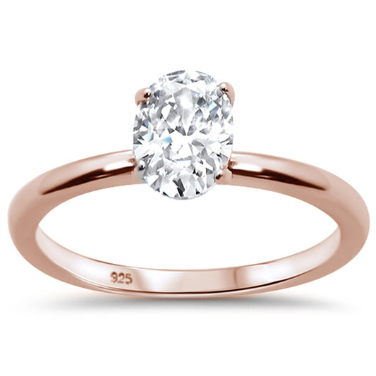 <span>CLOSEOUT! </span>1.50ct 8x6mm Rose Gold Plated Oval Cubic Zirconia .925 Sterling Silver Solitaire Engagement RingSizes 4-9