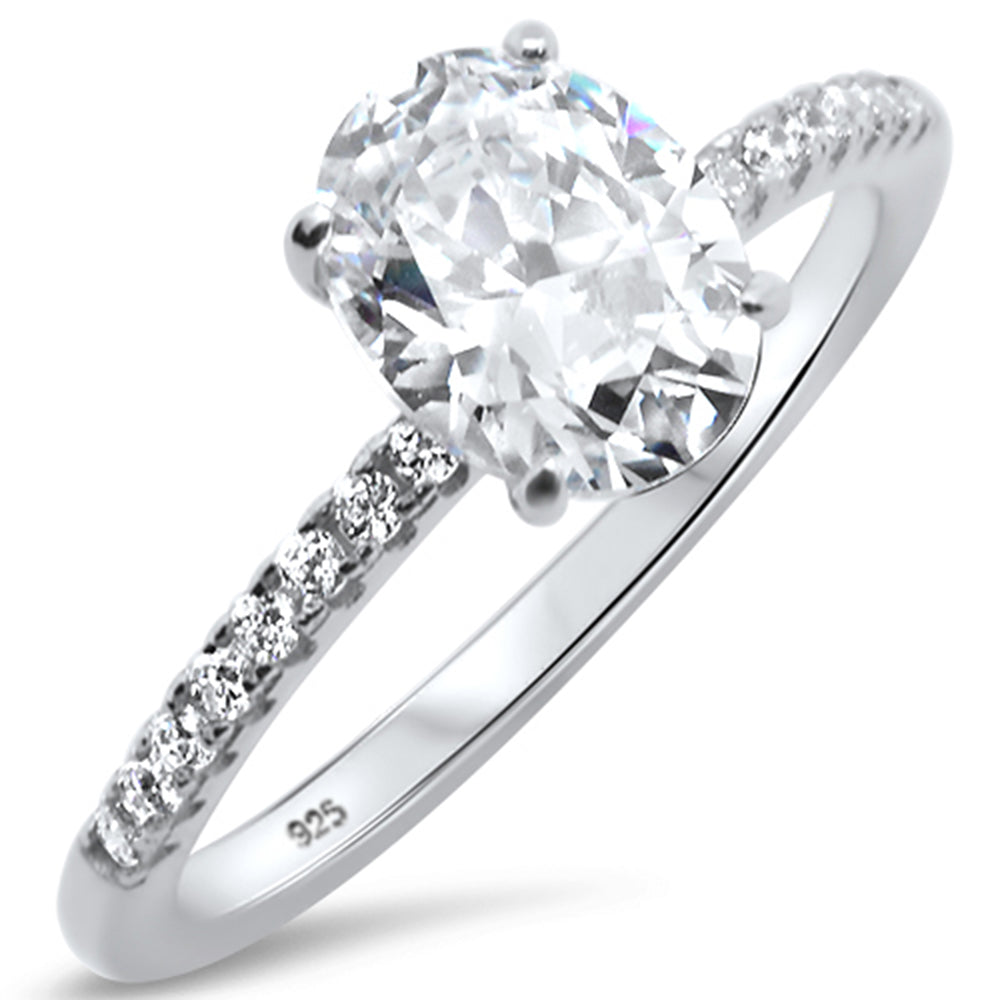 Evilo 2.00ct 9x7mm Oval & Round Cubic Zirconia .925 Sterling Silver Solitaire Engagement Ring Sizes 4-9