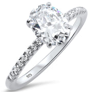 Evilo 2.00ct 9x7mm Oval & Round Cubic Zirconia .925 Sterling Silver Solitaire Engagement Ring Sizes 4-9