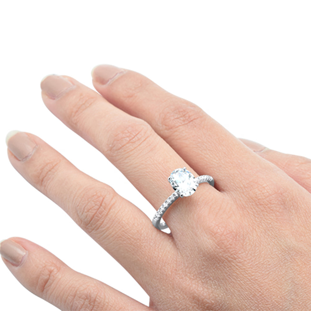 Evilo 2.00ct 9x7mm Oval & Round Cubic Zirconia .925 Sterling Silver Solitaire Engagement Ring Sizes 4-9