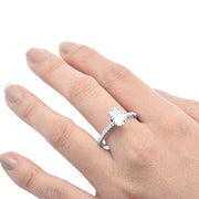 Evilo 2.00ct 9x7mm Oval & Round Cubic Zirconia .925 Sterling Silver Solitaire Engagement Ring Sizes 4-9