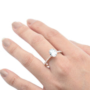 Evilo 2.00ct 9x7mm Rose Gold Plated Oval & Round Cubic Zirconia .925 Sterling Silver Solitaire Engagement Ring Sizes 4-9