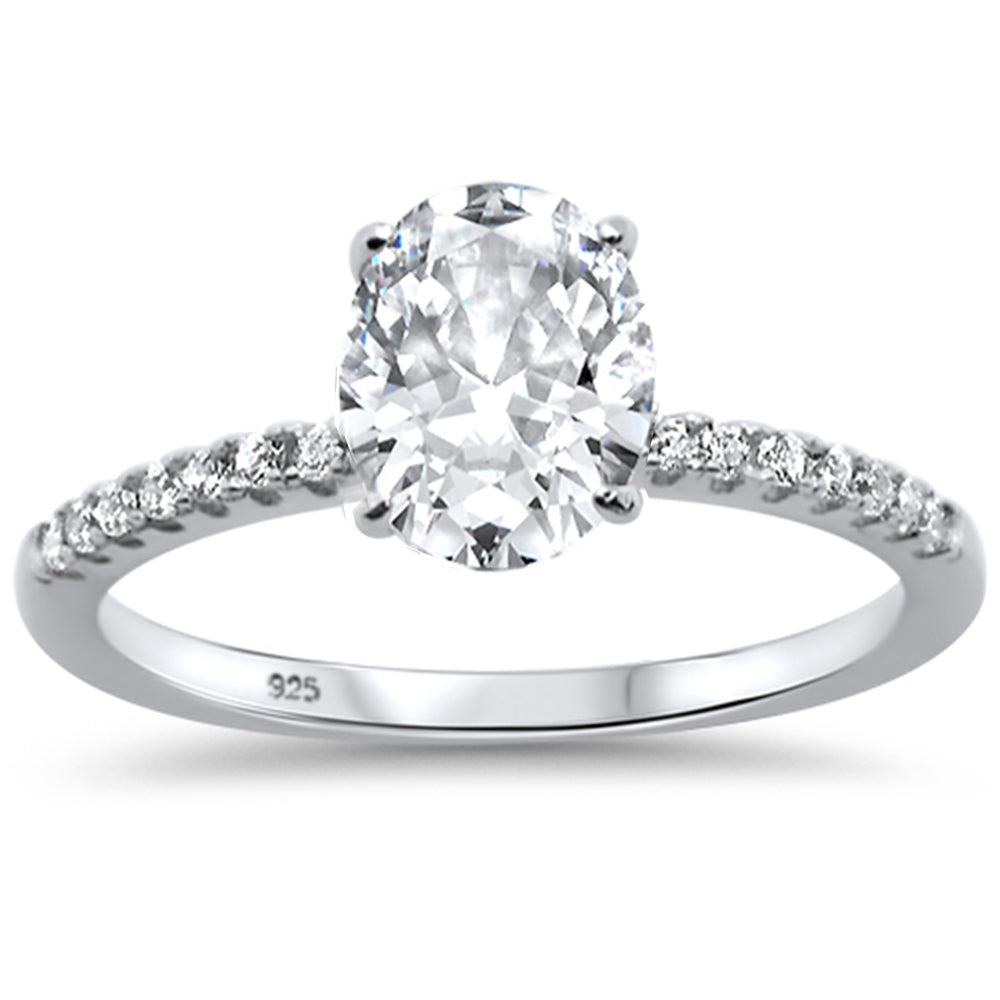 Evilo 2.00ct 9x7mm Oval & Round Cubic Zirconia .925 Sterling Silver Solitaire Engagement Ring Sizes 4-9