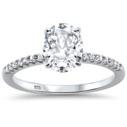 Evilo 2.00ct 9x7mm Oval & Round Cubic Zirconia .925 Sterling Silver Solitaire Engagement Ring Sizes 4-9