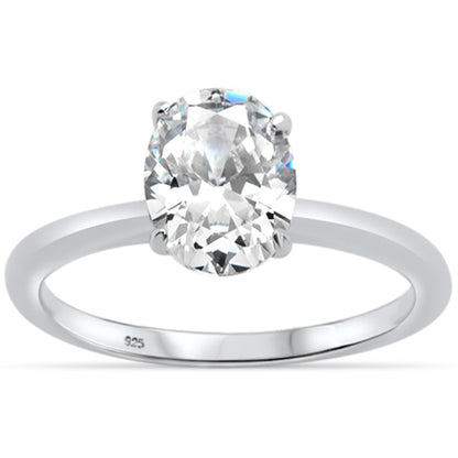 2.00ct 9x7mm Oval Cubic Zirconia .925 Sterling Silver Solitaire Engagement Ring Sizes 4-10