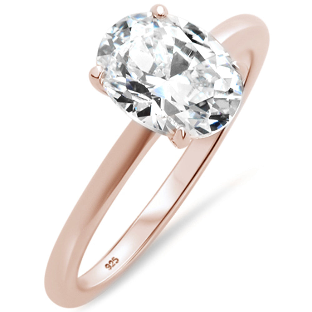 Evilo CLOSEOUT! 2.00ct 9x7mm Rose Gold Plated Oval Cubic Zirconia .925 Sterling Silver Solitaire Engagement RingSizes 4-9