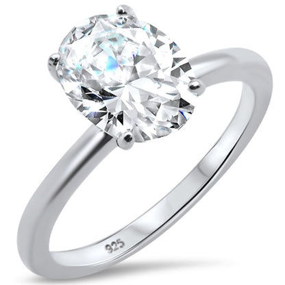 <span>CLOSEOUT! </span>3.00ct 10x8mm Oval Cubic Zirconia .925 Sterling Silver Solitaire Engagement Ring Sizes 4-9