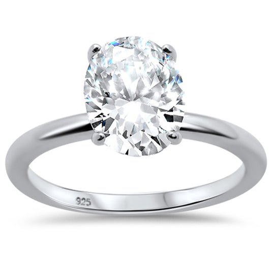 <span>CLOSEOUT! </span>3.00ct 10x8mm Oval Cubic Zirconia .925 Sterling Silver Solitaire Engagement Ring Sizes 4-9