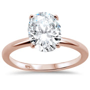 Evilo 3.00ct 10x8mm Rose Gold Plated Oval Cubic Zirconia .925 Sterling Silver Solitaire Engagement Ring Sizes 4-9
