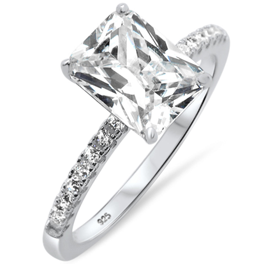 Evilo 2.50ct 9x7mm Radiant Cut & Round Cubic Zirconia .925 Sterling Silver Solitaire Engagement Ring Sizes 4-10