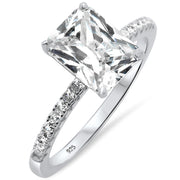 Evilo 2.50ct 9x7mm Radiant Cut & Round Cubic Zirconia .925 Sterling Silver Solitaire Engagement Ring Sizes 4-10