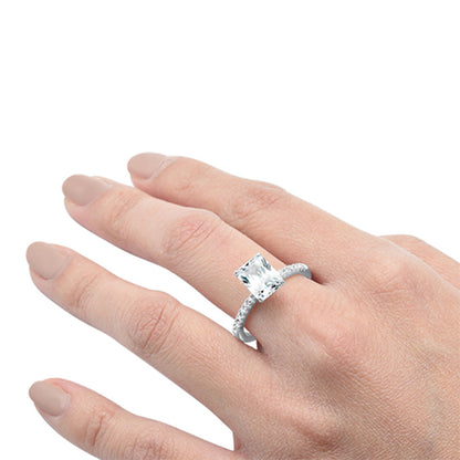 2.50ct 9x7mm Radiant Cut & Round Cubic Zirconia .925 Sterling Silver Solitaire Engagement Ring Sizes 4-10