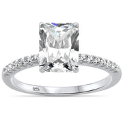 Evilo 2.50ct 9x7mm Radiant Cut & Round Cubic Zirconia .925 Sterling Silver Solitaire Engagement Ring Sizes 4-10