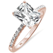 Evilo 2.50ct 9x7mm Rose Gold Plated Radiant Cut & Round Cubic Zirconia .925 Sterling Silver Solitaire Engagement Ring Sizes 4-10