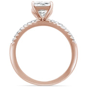 Evilo 2.50ct 9x7mm Rose Gold Plated Radiant Cut & Round Cubic Zirconia .925 Sterling Silver Solitaire Engagement Ring Sizes 4-10