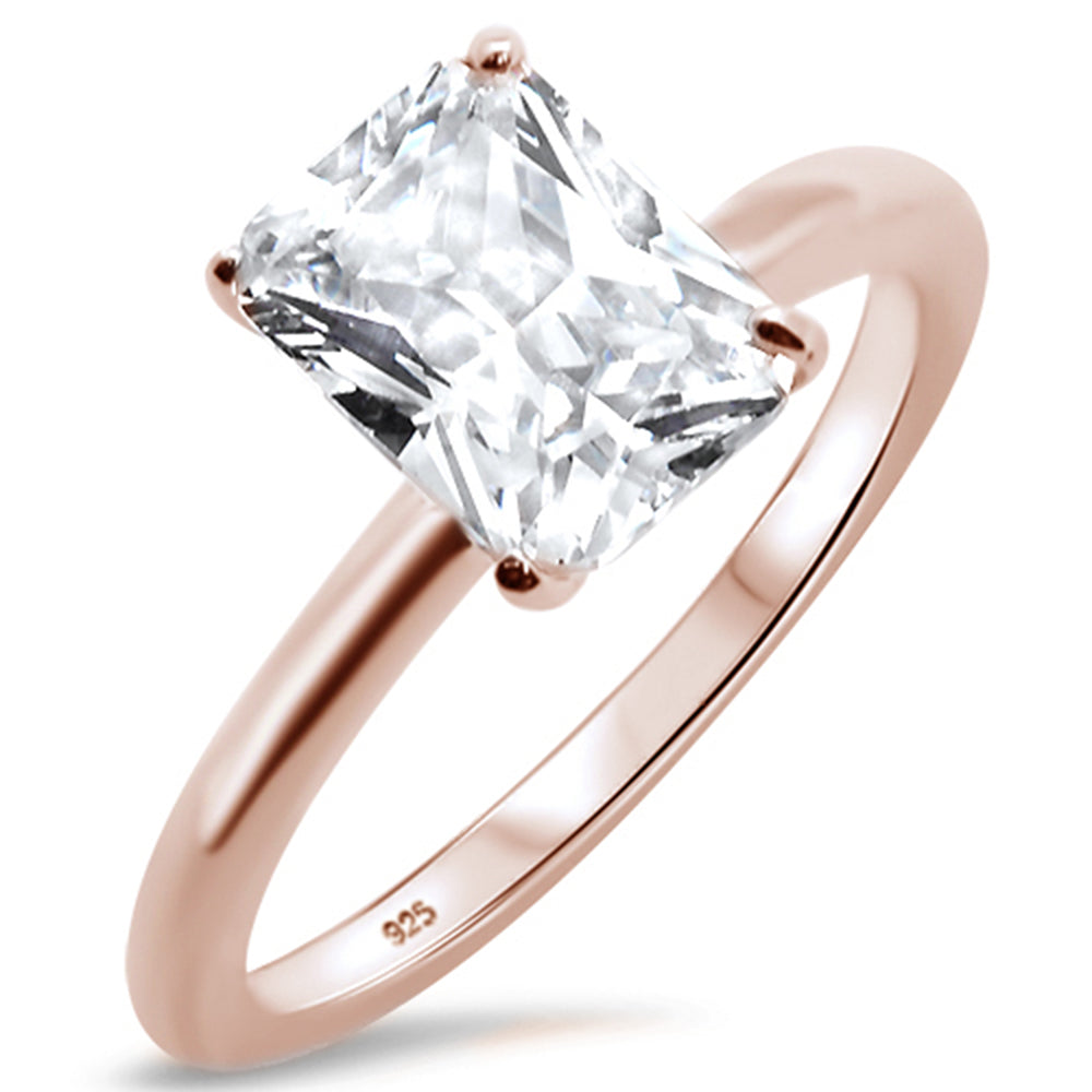 <span>CLOSEOUT! </span>2.50ct 9x7mm Rose Gold Plated Radiant Cut Cubic Zirconia .925 Sterling Silver Solitaire Engagement RingSizes 4-9