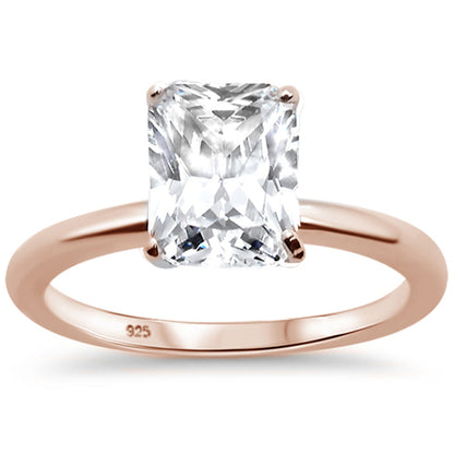 <span>CLOSEOUT! </span>2.50ct 9x7mm Rose Gold Plated Radiant Cut Cubic Zirconia .925 Sterling Silver Solitaire Engagement RingSizes 4-9