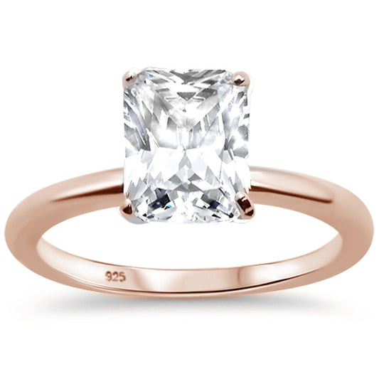 <span>CLOSEOUT! </span>2.50ct 9x7mm Rose Gold Plated Radiant Cut Cubic Zirconia .925 Sterling Silver Solitaire Engagement RingSizes 4-9