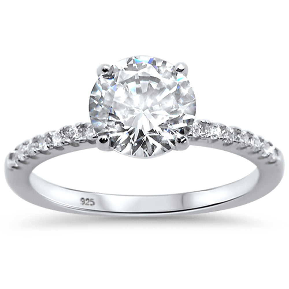 2.00ct 8mm Round Cubic Zirconia .925 Sterling Silver Solitaire Engagement RingSizes 4-10
