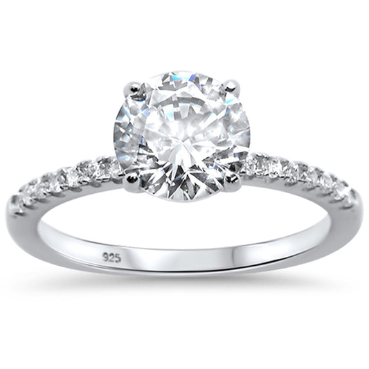 2.00ct 8mm Round Cubic Zirconia .925 Sterling Silver Solitaire Engagement RingSizes 4-10