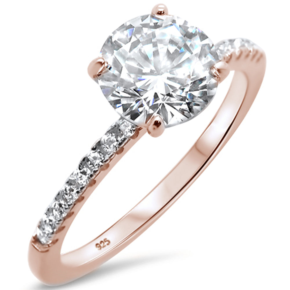 Evilo 2.00ct 8mm Round Cubic Zirconia Rose Gold Plated .925 Sterling Silver Solitaire Engagement Ring Sizes 4-11