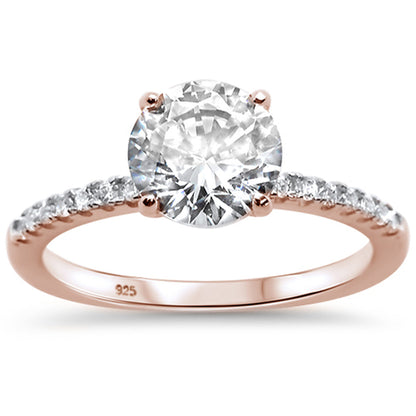 2.00ct 8mm Round Cubic Zirconia Rose Gold Plated .925 Sterling Silver Solitaire Engagement Ring Sizes 4-11