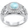 Round Shaped Halo Filigree Natural Larimar & CZ .925 Sterling Silver Ring Size 7,8