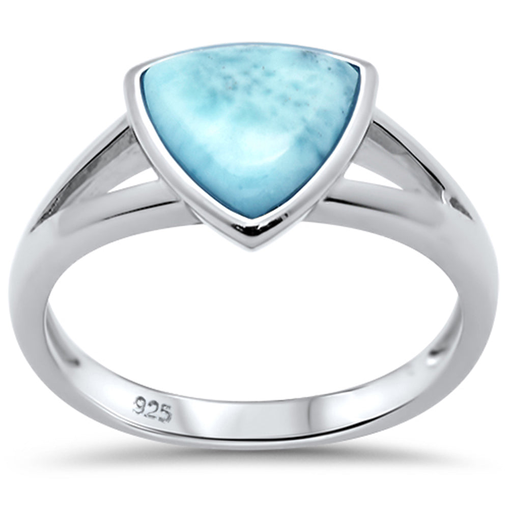 Evilo Natural Trillion Shaped Larimar .925 Sterling Silver Ring Sizes 5-10