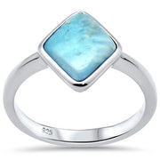 Evilo Natural Diamond Shaped Larimar .925 Sterling Silver Ring Sizes 5-10