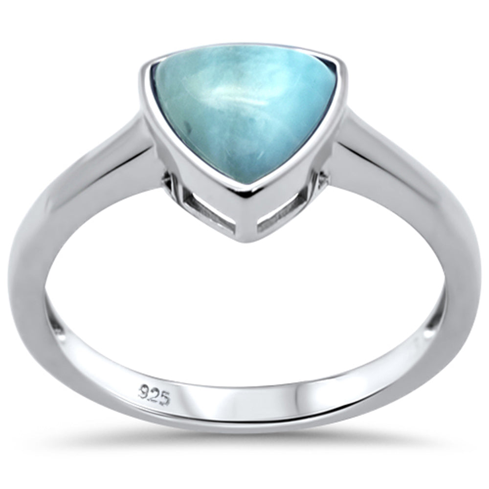 Evilo Natural Trillion Shaped Larimar .925 Sterling Silver Ring Sizes 5-10
