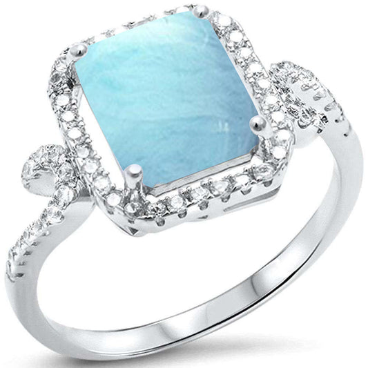 Natural Larimar & Cubic Zirconia Radiant Cut .925 Sterling Silver Ring