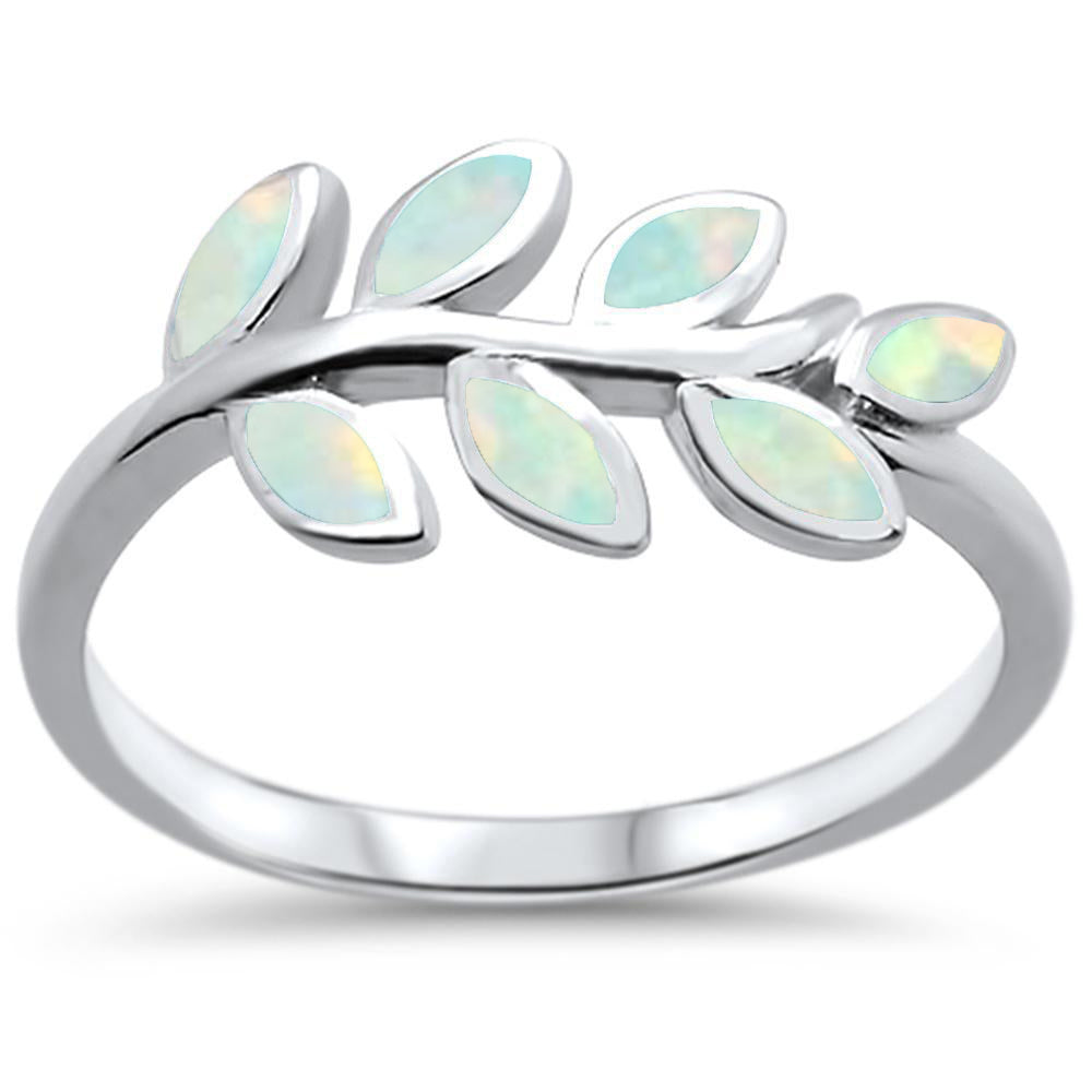 White Opal Leaf Design .925 Sterling Silver Ring